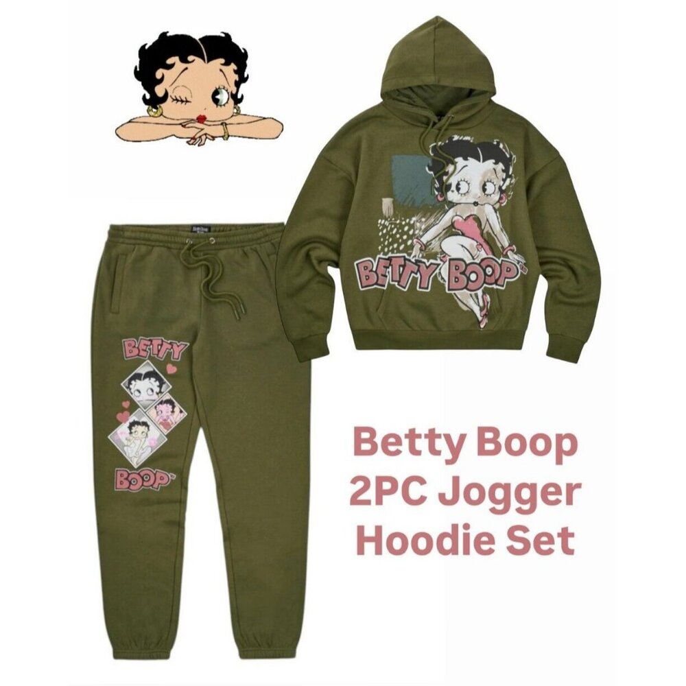 Betty Boop Cartoon 2 Piece Hoodie & Jogger Sweat Pants Set Women's